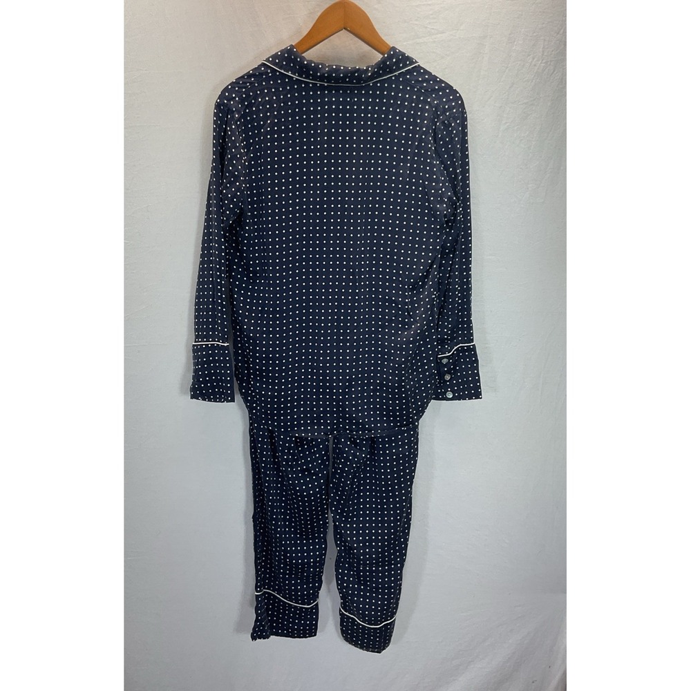 Petite Plume Pajamas Womens S 100% Silk Blue Polka Dot Set Pocket Quiet Luxury - Picture 2 of 9